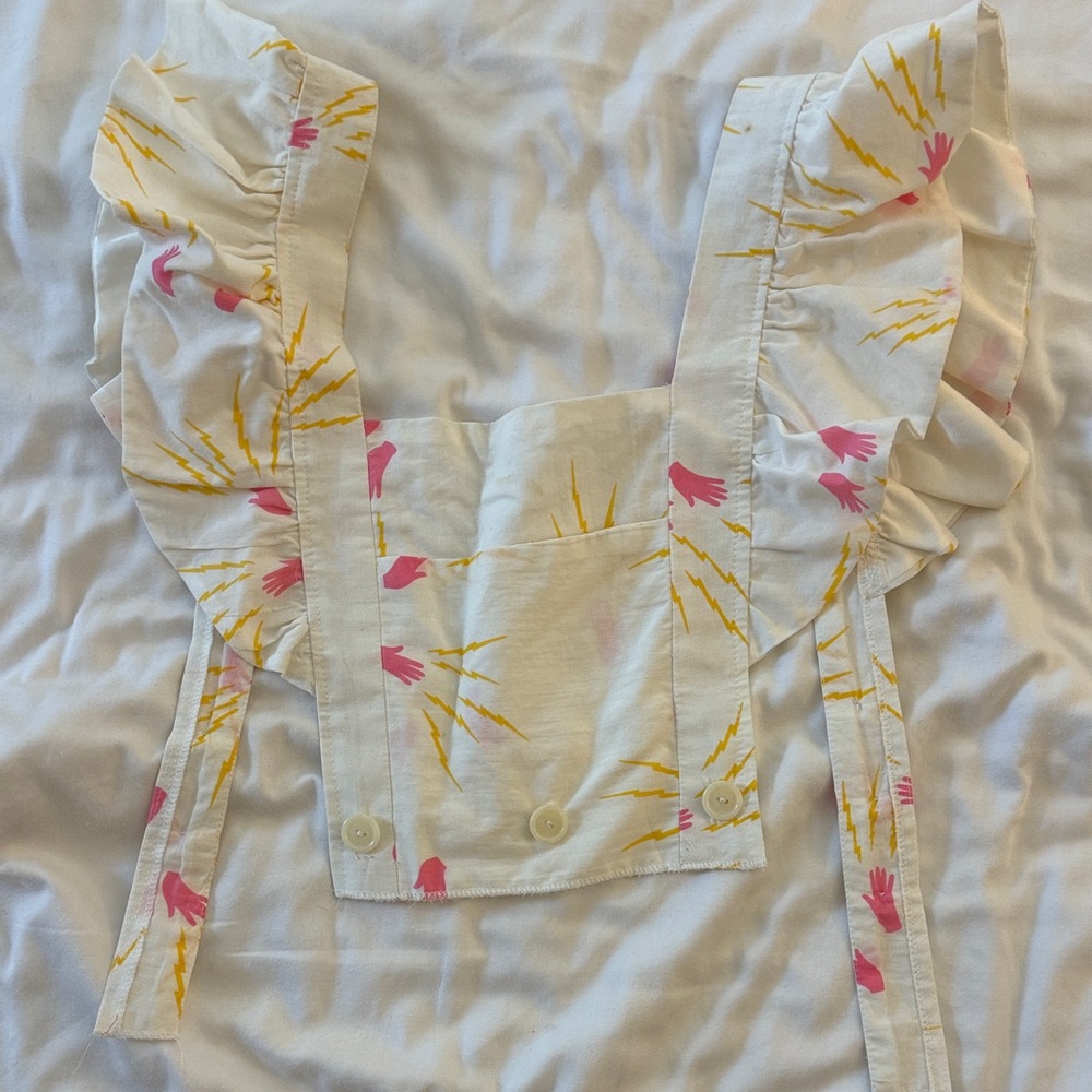 White Floral 3 piece set with Pink & Yellow Print - Picture 5 of 6